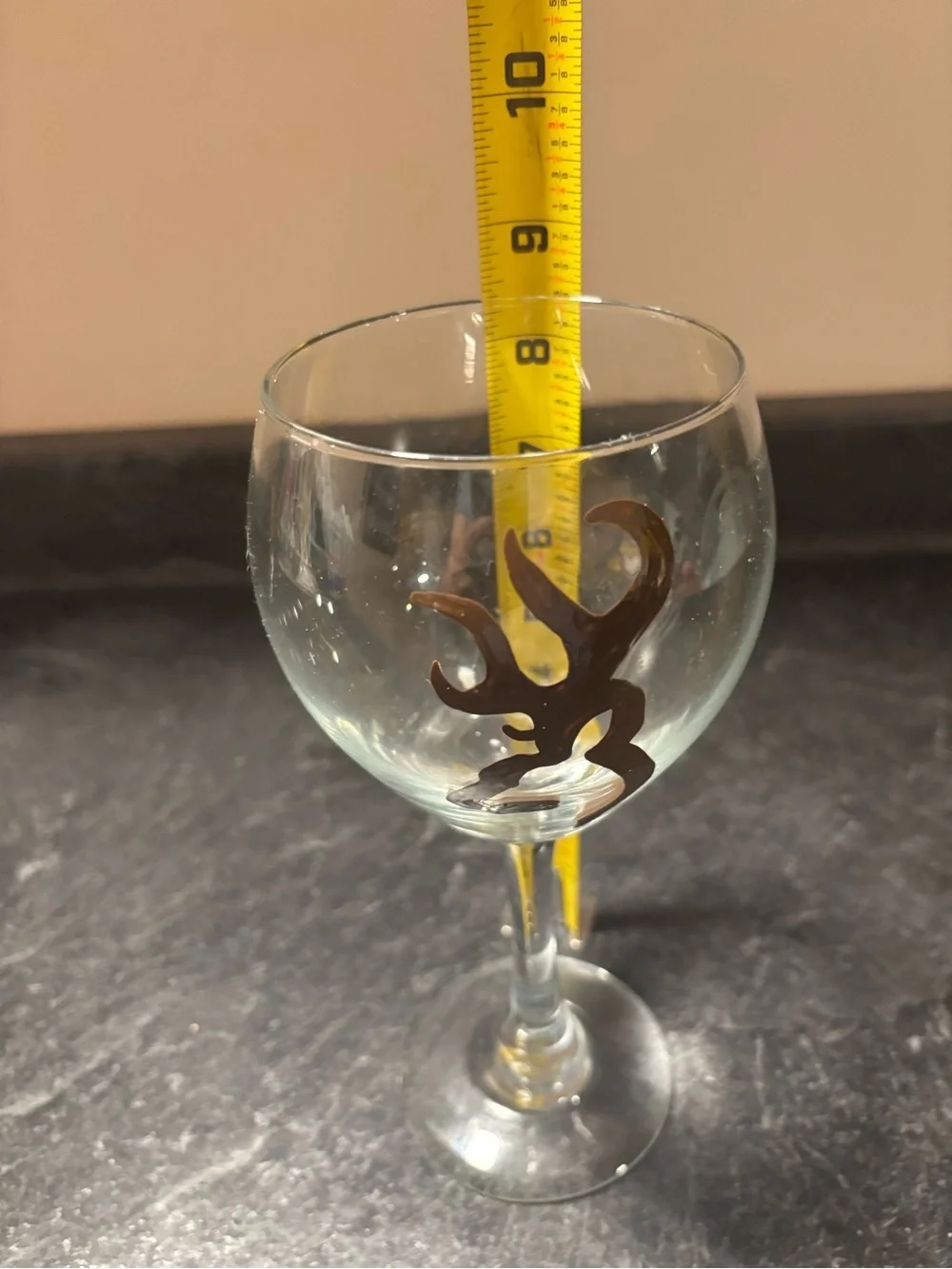 Glass Wine Goblet with Brown Deer Antler Motif